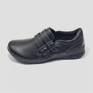 BOC Erinoma Genuine Leather Open Stitch  Black Slip On Loafer Shoes Buckle Strap